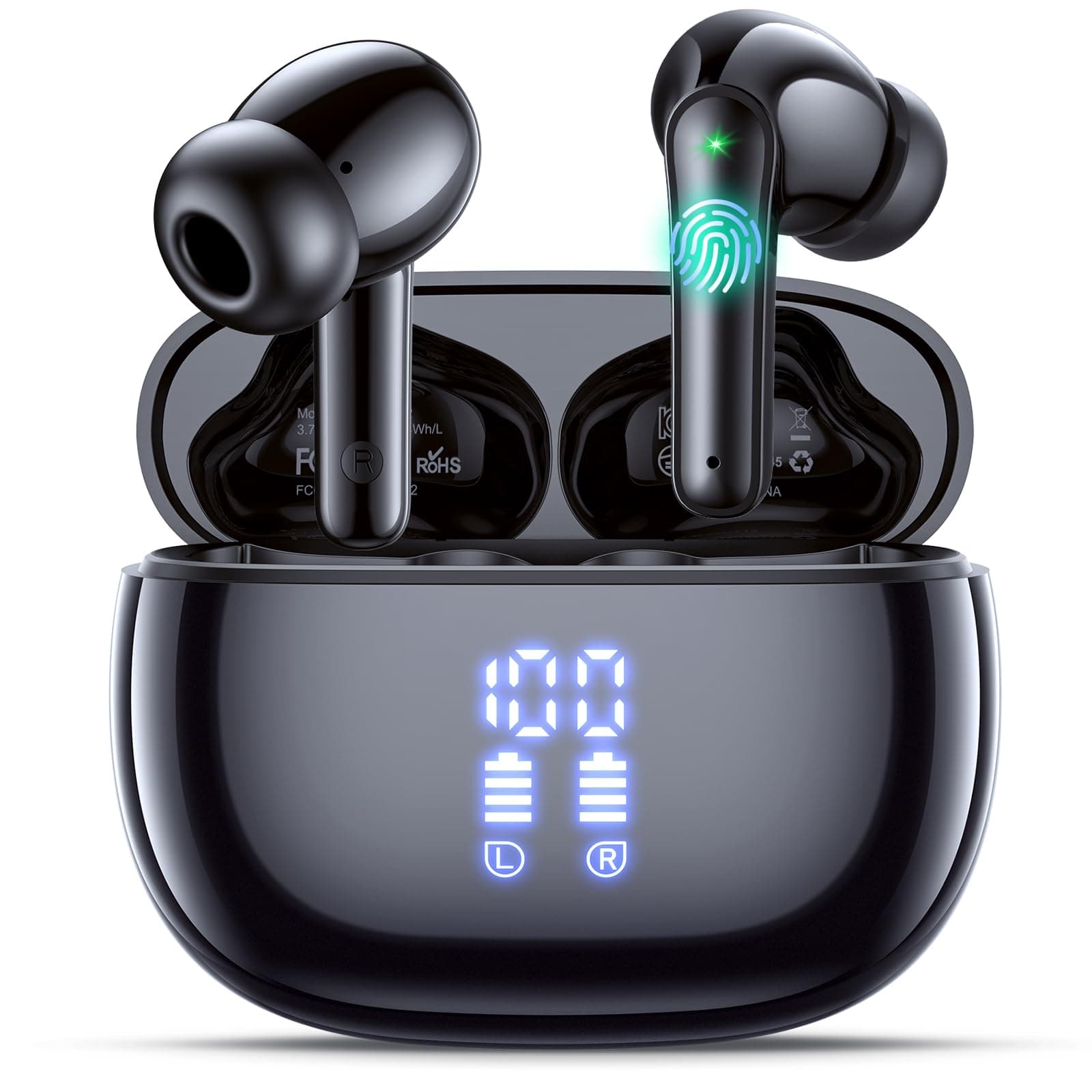 Ear Buds Wireless Earbuds, Bluetooth Headphones 5.4 with 4 ENC Noise Cancelling Mic, 48H Playtime LED Display, IPX7 Waterproof, Deep Bass Stereo – Headphones Wireless for Running, Gym & Gaming, Black product image