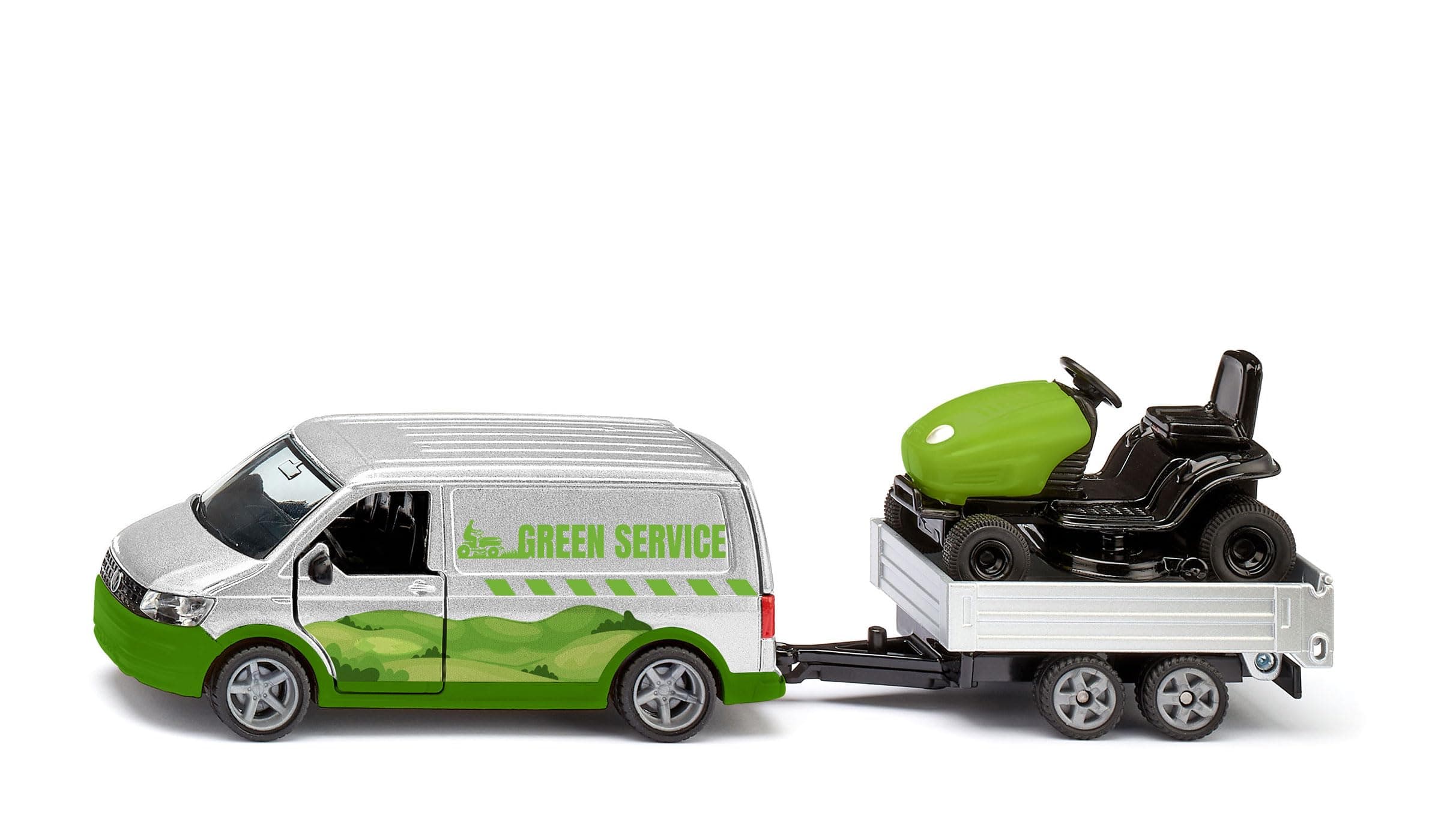 Siku 2005 VW T6 con trattorino da giardino, 1:50, porte apribili, rimorchio ribaltabile,… product image
