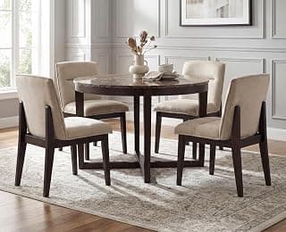 4PCS Dining Chairs, Retro Upholstered Wood Leg Side Chairs, Oatmeal | Comfortable Padded… product image
