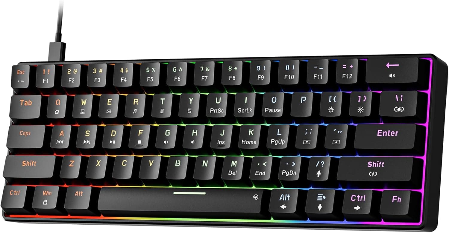 NEWMEN GM611 Clavier de jeu, 60 % clavier mécanique 61 touches rétroéclairées à DEL… product image