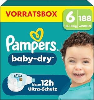Pampers Baby-Dry Size 6, 188 Nappies, 13 kg - 18 kg | Up to 100% leakage protection & comfort… product image