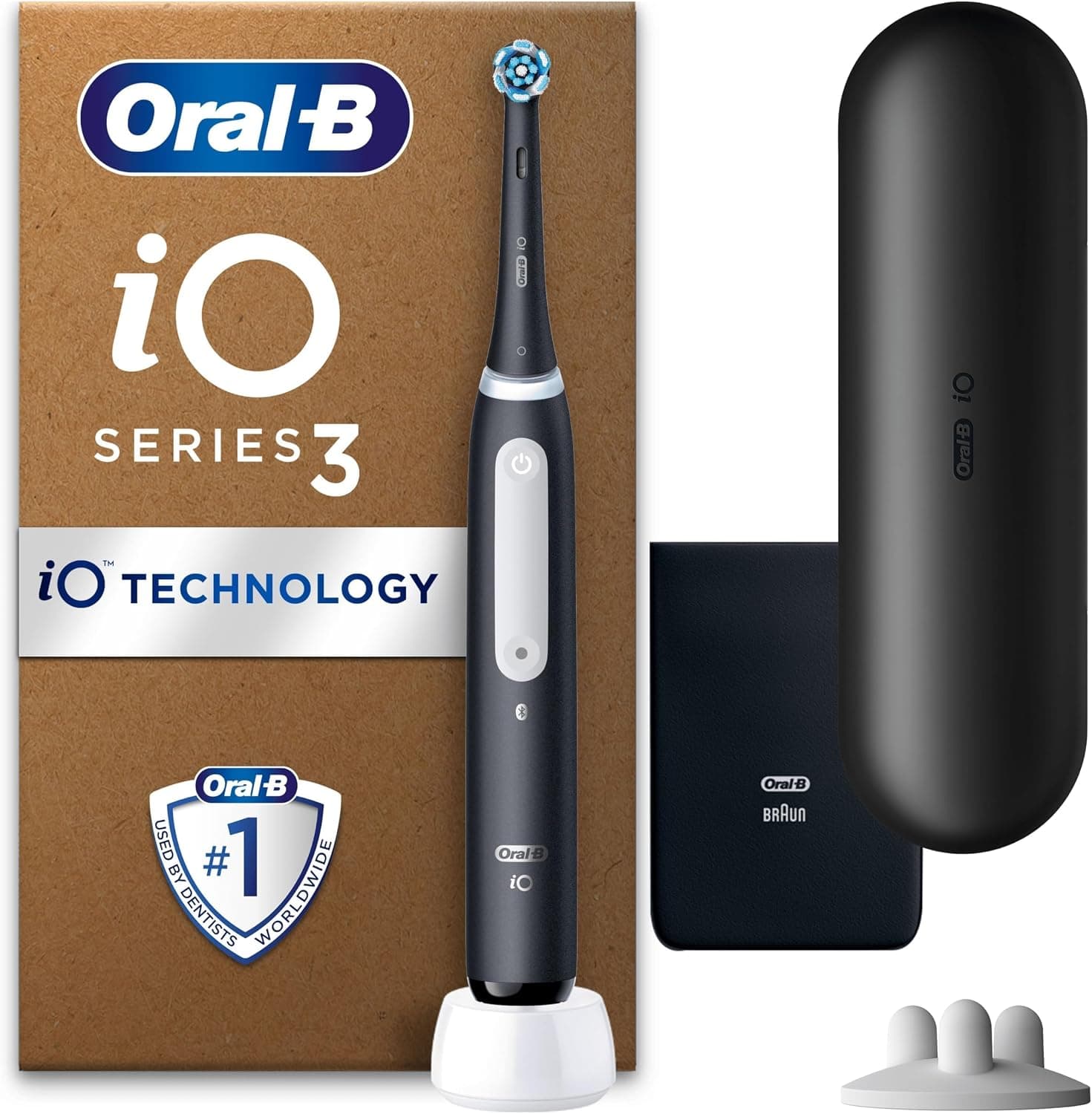 Oral B iO 3 Matt Black Ultimate Clean Electric Toothbrush, 1 Refill Holder, 1 Charger Pouch, 1… product image