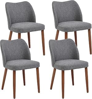 4pcs Retro Linen Dining Chairs, Curved Back&Wooden Legs, Gray | Retro, Curved Backrest,… product image
