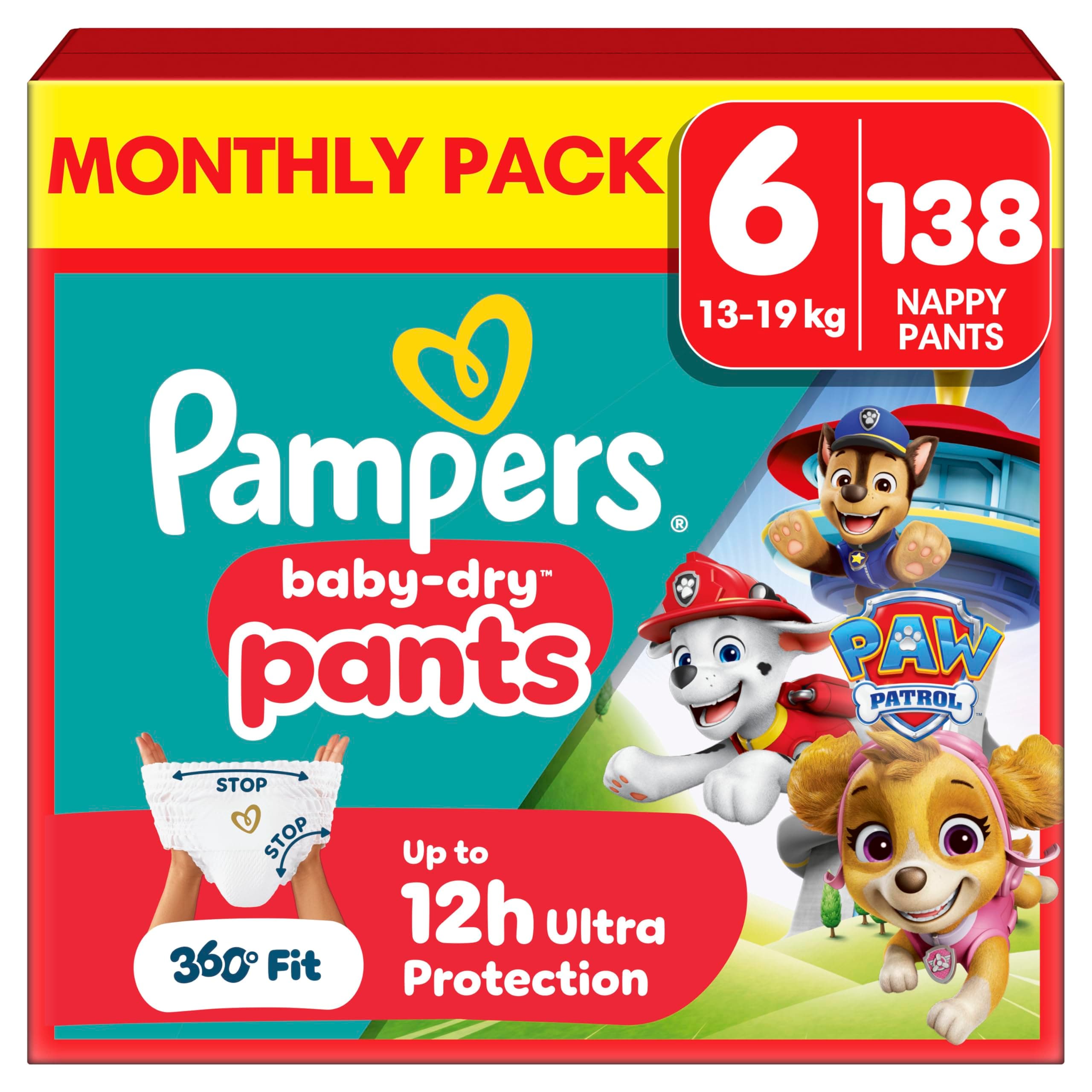 Pampers Baby-Dry Nappy Pants Paw Patrol Edition Size 6, 138 Nappies, 13kg-19kg, Monthly Pack,… product image