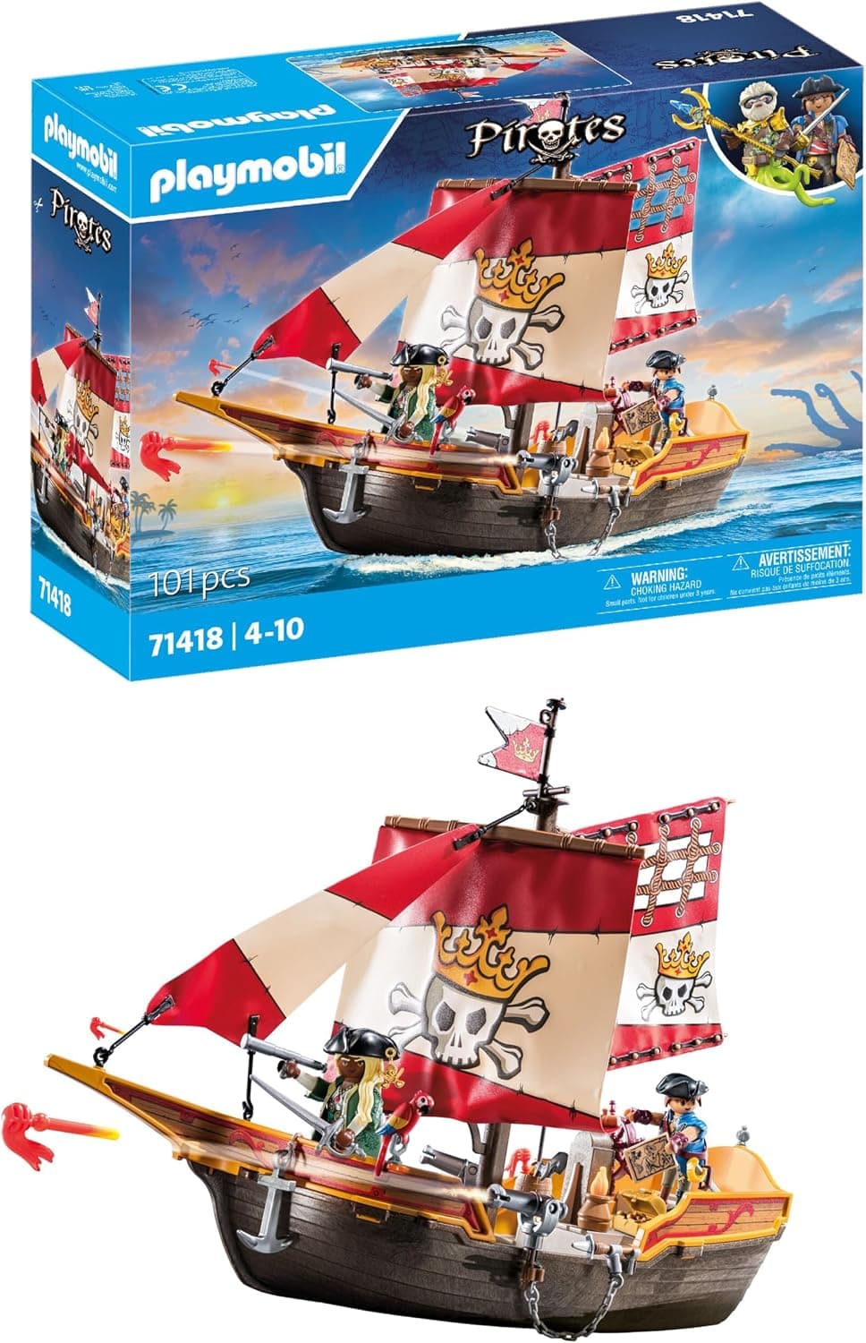 Playmobil 71418 Pirates Boat, The Boat Floats and Can Be Equipped with Submersible Engine,… product image