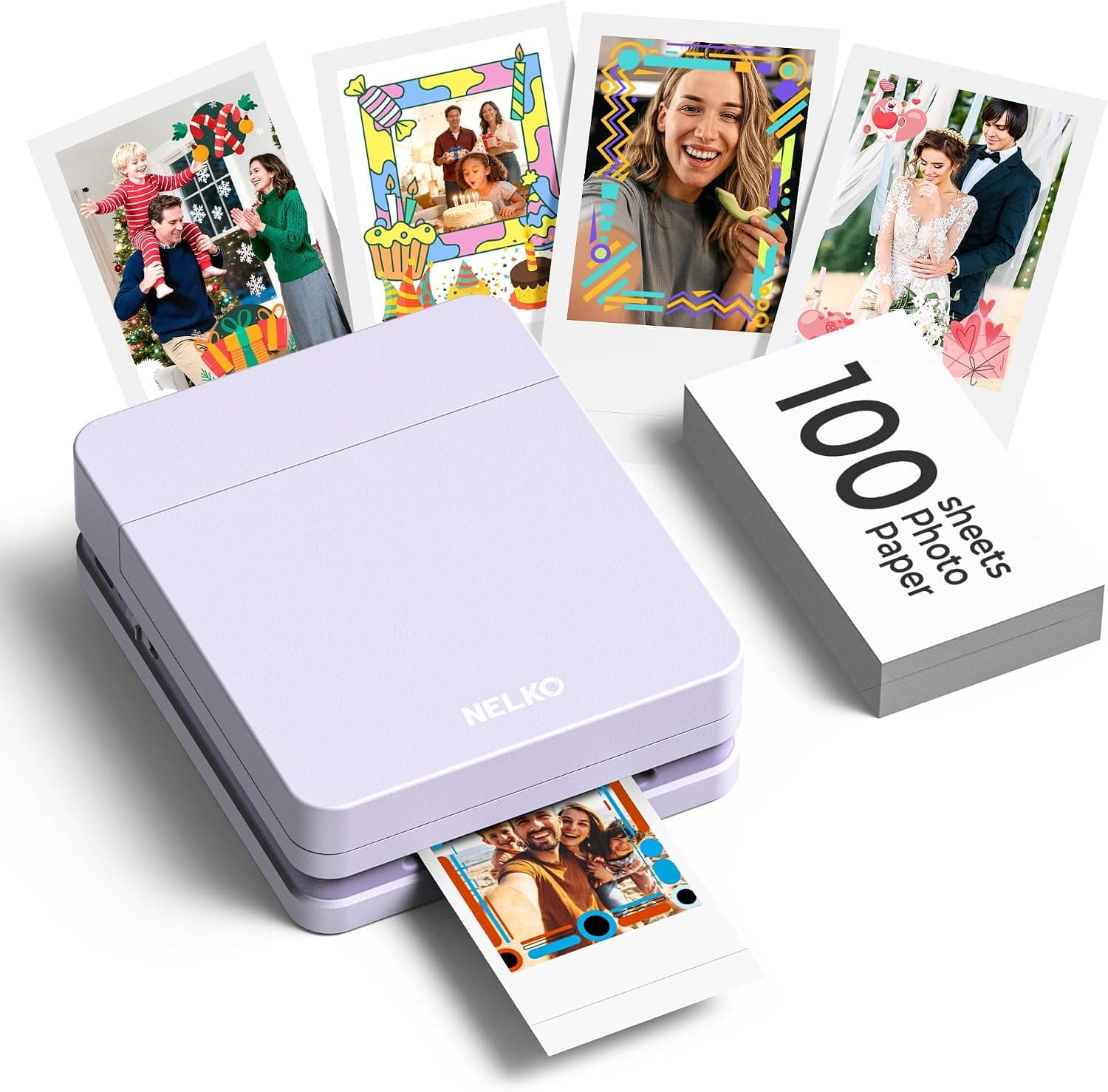 Nelko PP01 Tragbarer Fotodrucker mit 100 Blatt & Tintenpatrone, Sofortiger Kleberücken Druck… product image