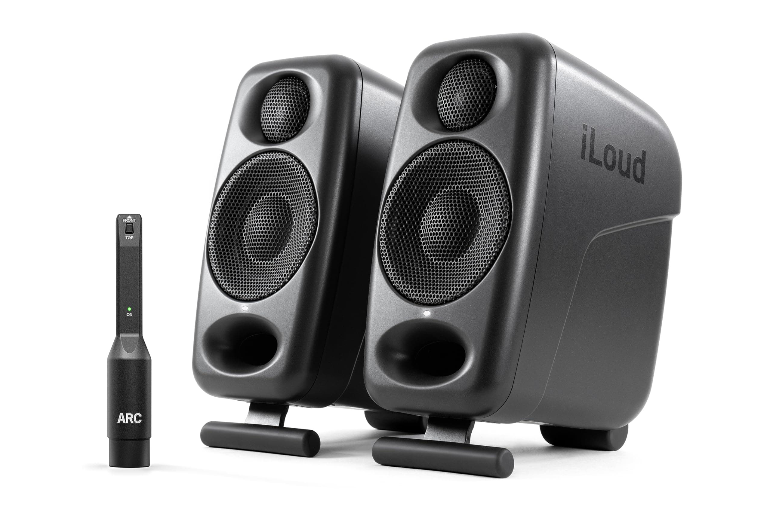 IK Multimedia iLoud Micro Monitor Pro - Pair - 2-Way bi-amped, highly portable, digitally controlled compact reference studio monitors. X-MONITOR. Incl. ARC calibration mic. Black. product image
