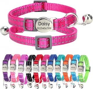 SEOUGEE Cat Collar Quick Release with Personalised Name Tag, Reflective Kitten Collars with… product image