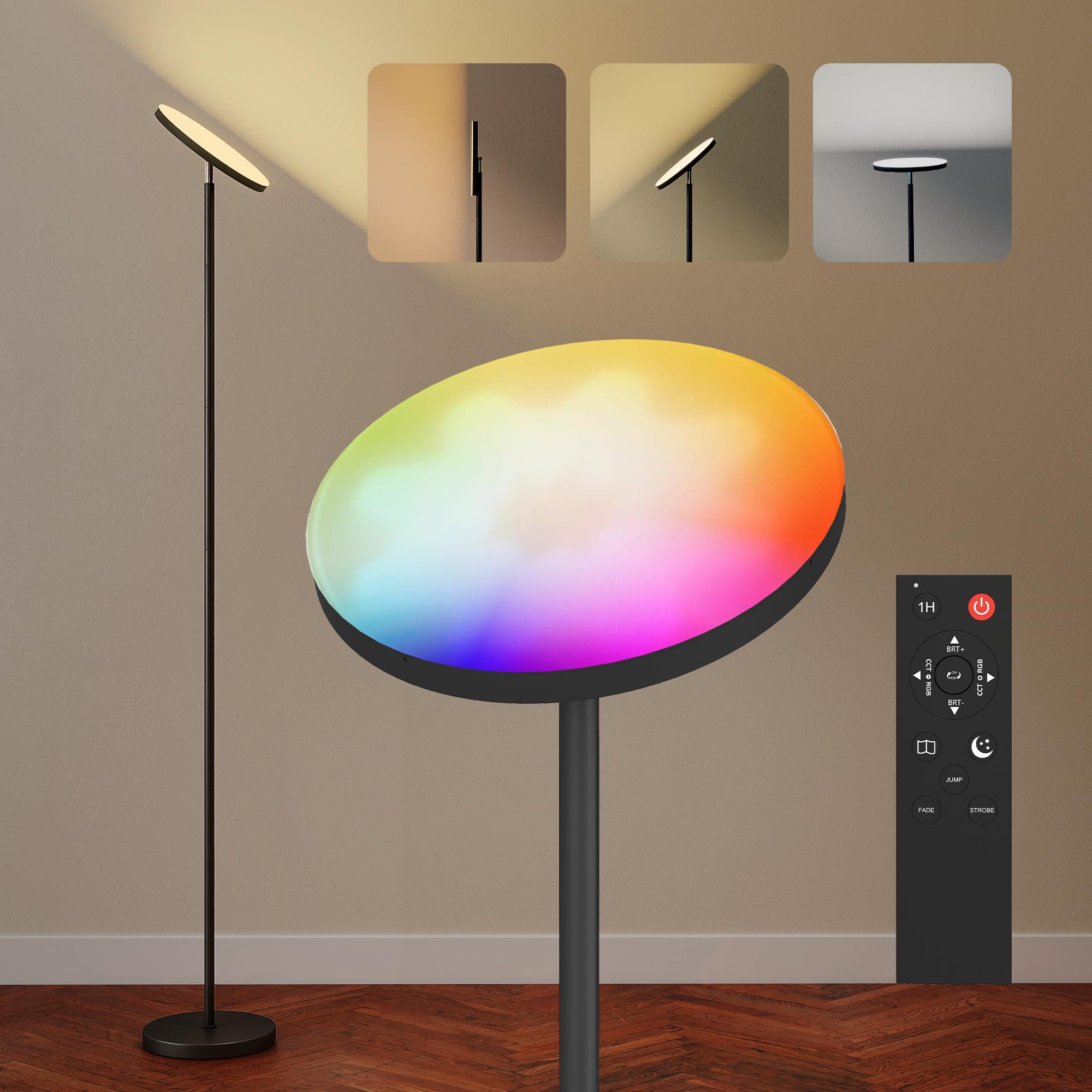 HOMCOM RGB Uplighter Floor Lamp, Tall Dimmable Standing Lamp with Remote & Touch Control, 350°… product image