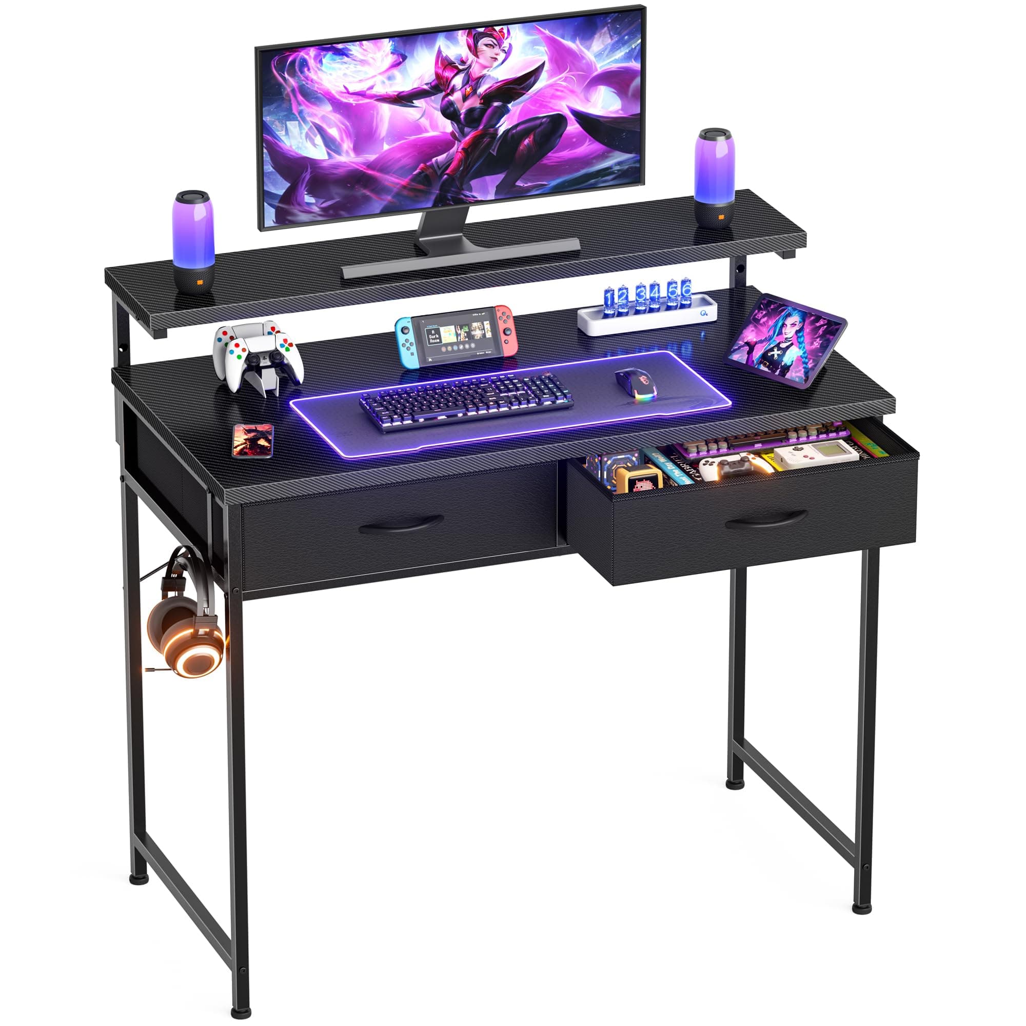 HOMIDEC Gaming Desk with Adjustable Monitor Stand, Computer Office Desk with 2 Storage… product image