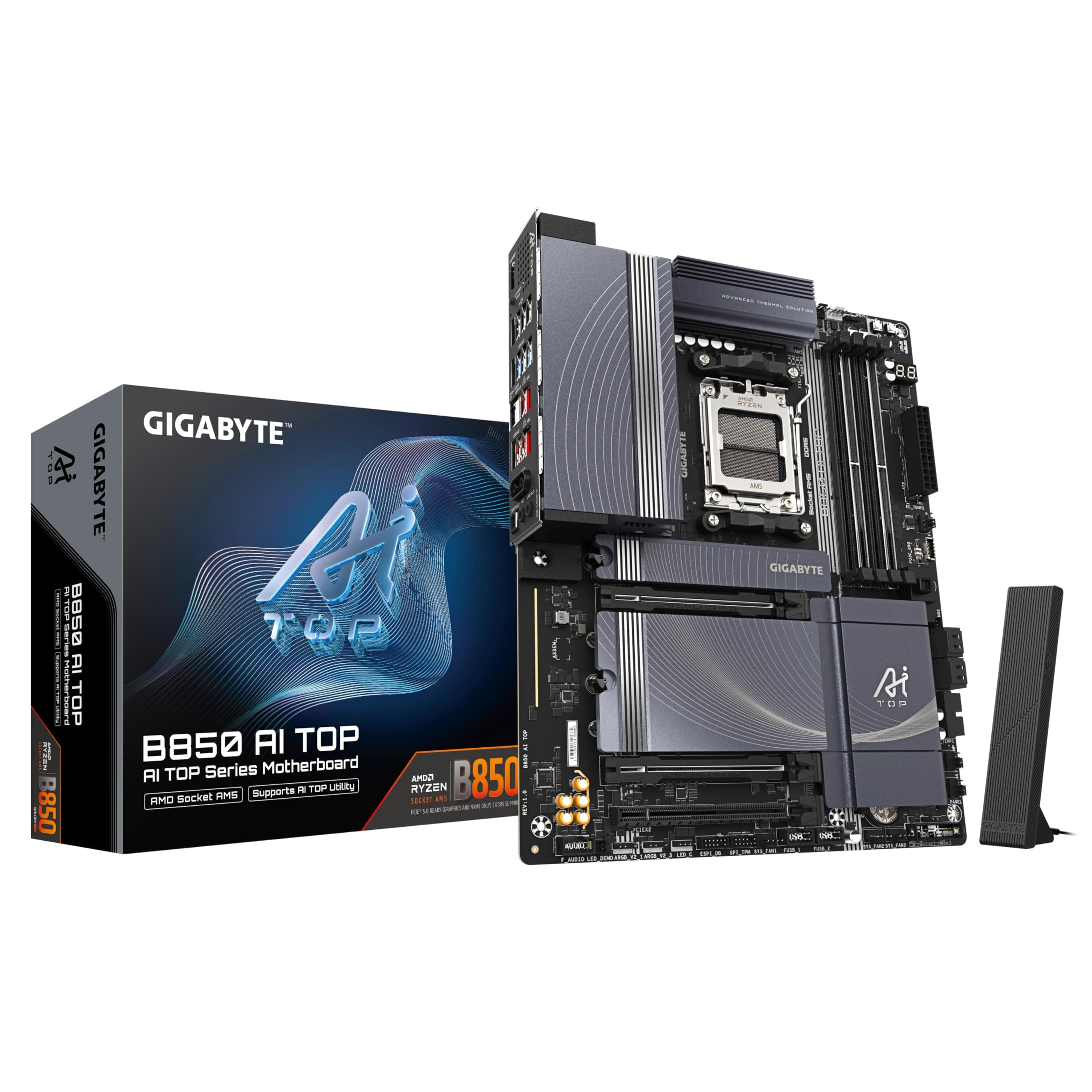 GIGABYTE B850 AI TOP Motherboard - AMD Ryzen 9000 Series CPUs, 16+2+2 Phasen Digital VRM, bis… product image
