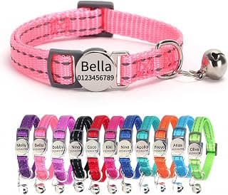 SEOUGEE Cat Collar Quick Release with Personalised Name Tag, Reflective Kitten Collars with… product image