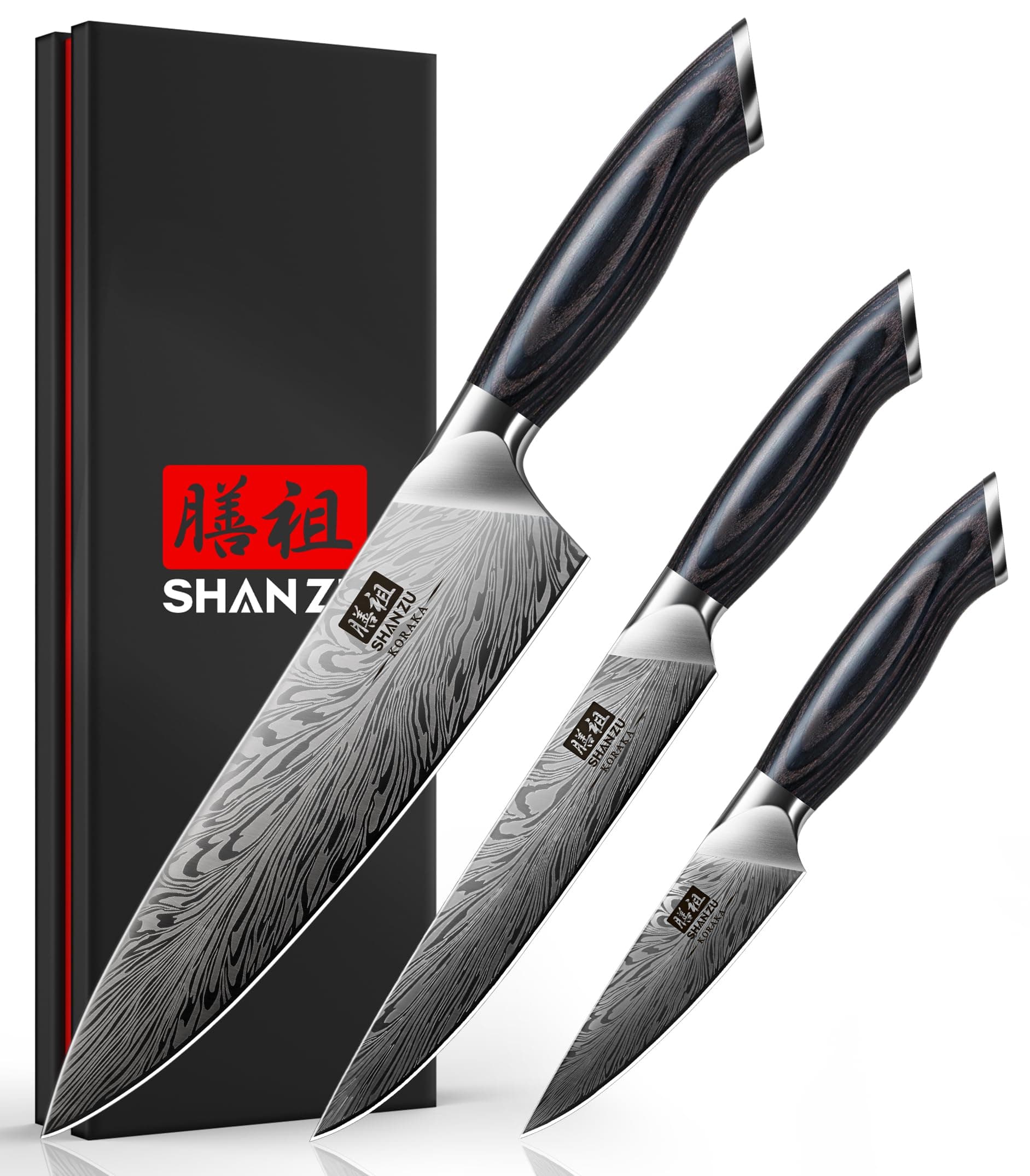 SHAN ZU 3 Piece Kitchen Knife Set in Powder Steel, Japanese Chef Knives Sets High Carbon 63… product image