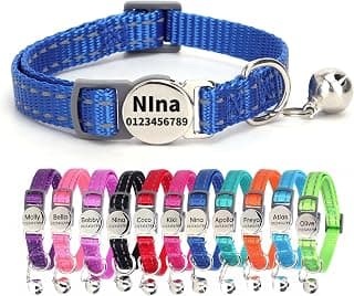 SEOUGEE Cat Collar Quick Release with Personalised Name Tag, Reflective Kitten Collars with… product image