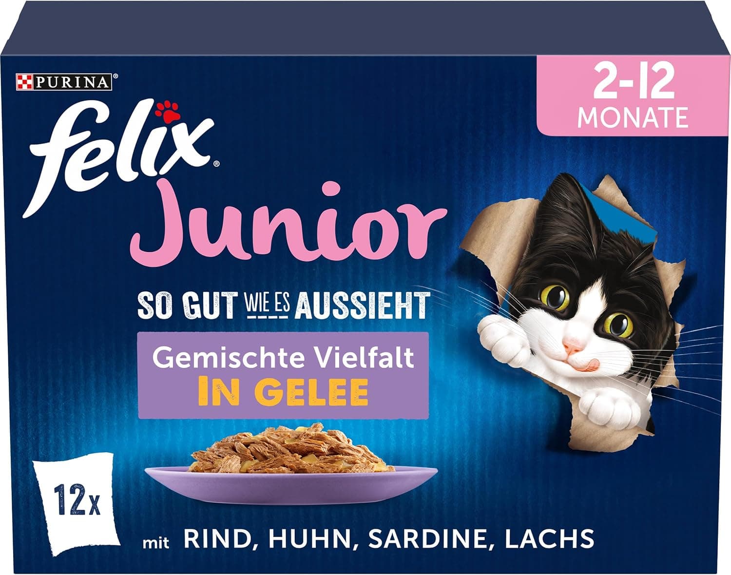 As Good as It Looks Junior Kitten Food Wet in Jelly, Variety Mix, Pack of 6 (6 x 12 Bags of 85… product image