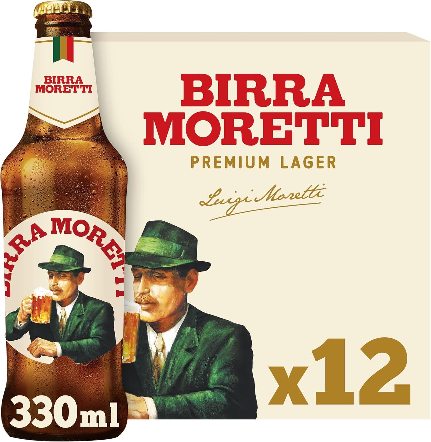Birra Moretti, Premium Italian Lager, 4.6% ABV, 12 x 330ml Glass Bottle, Authentic Italian… product image