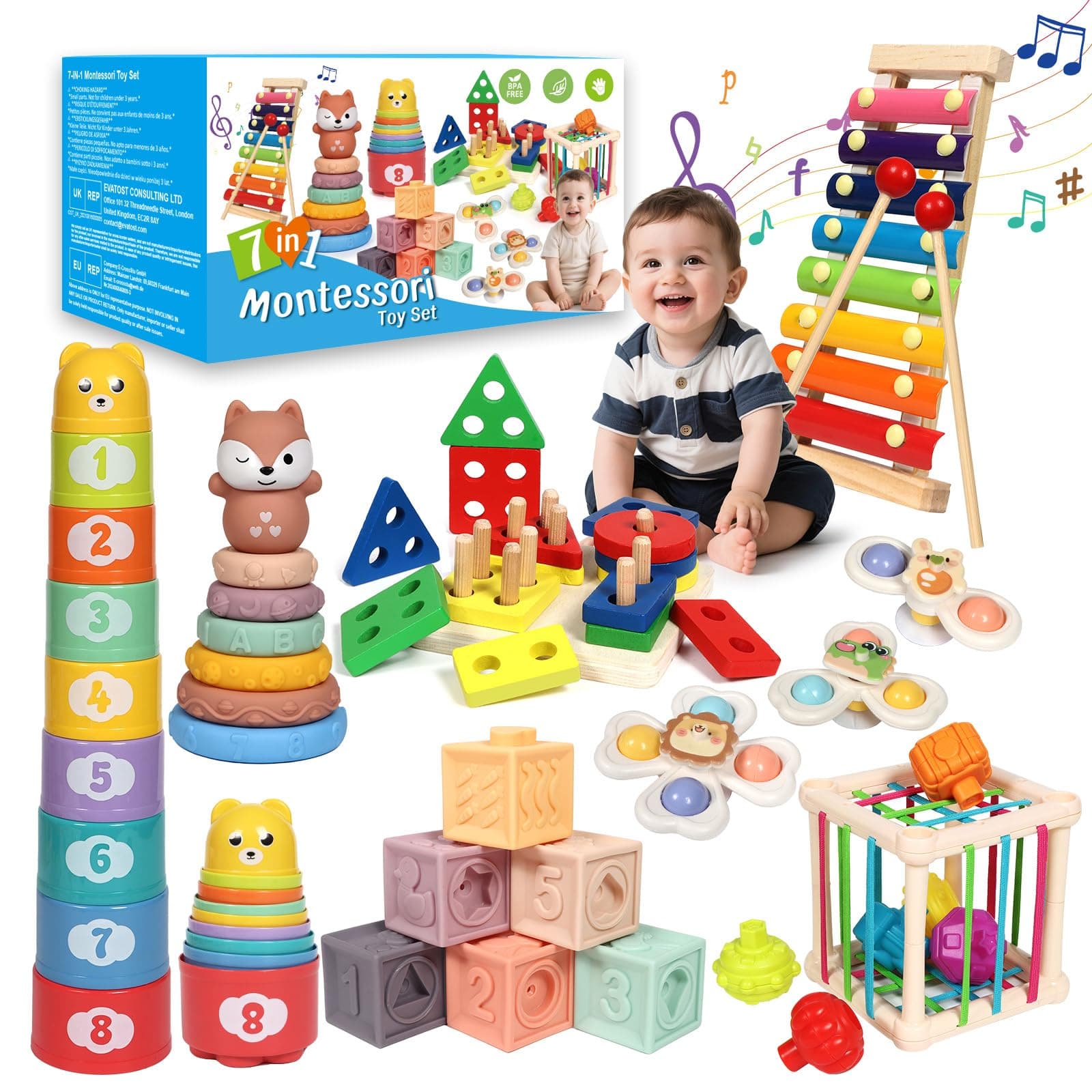 LearnToy Baby Toys 18-36 Months, Montessori 7-in-1 Activity Set - Stacking Blocks, Infant… product image