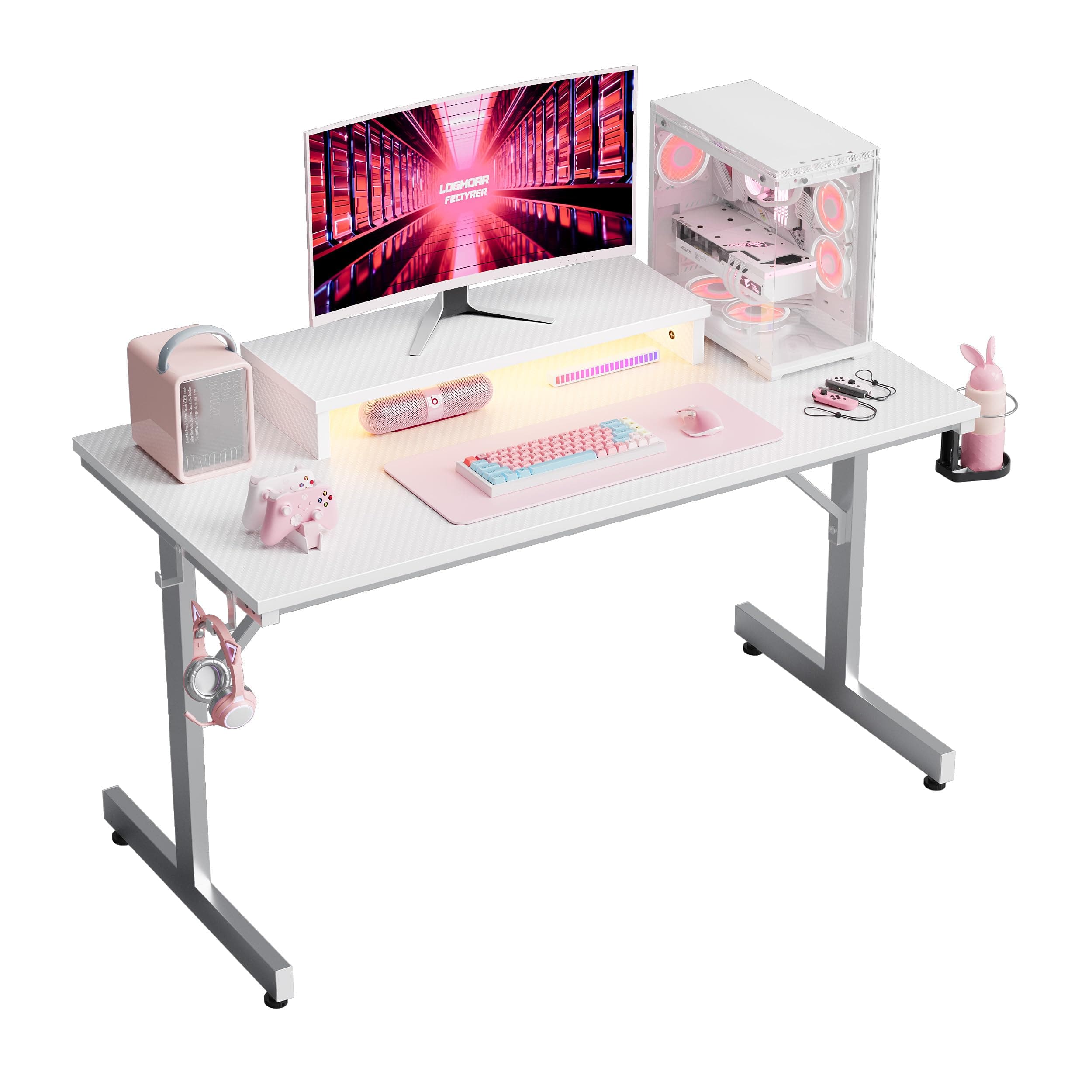 Bestier Small Gaming Desk with Monitor Stand, 106.6 CM LED Computer Desk, Gamer Workstation… product image