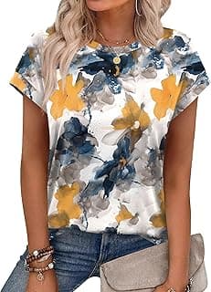 Womens Summer Tops Floral Printed Short Capsleeve Shirts Crew Neck Cute Fashion Dressy Tunic… product image