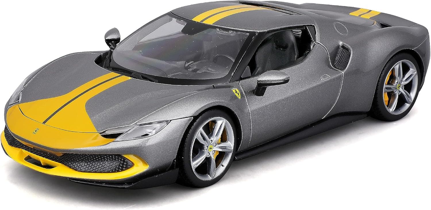 Bburago 1/18 Ferrari 296 GTB Grise et Jaune - Voiture Miniature fidèle et réaliste pour Les… product image
