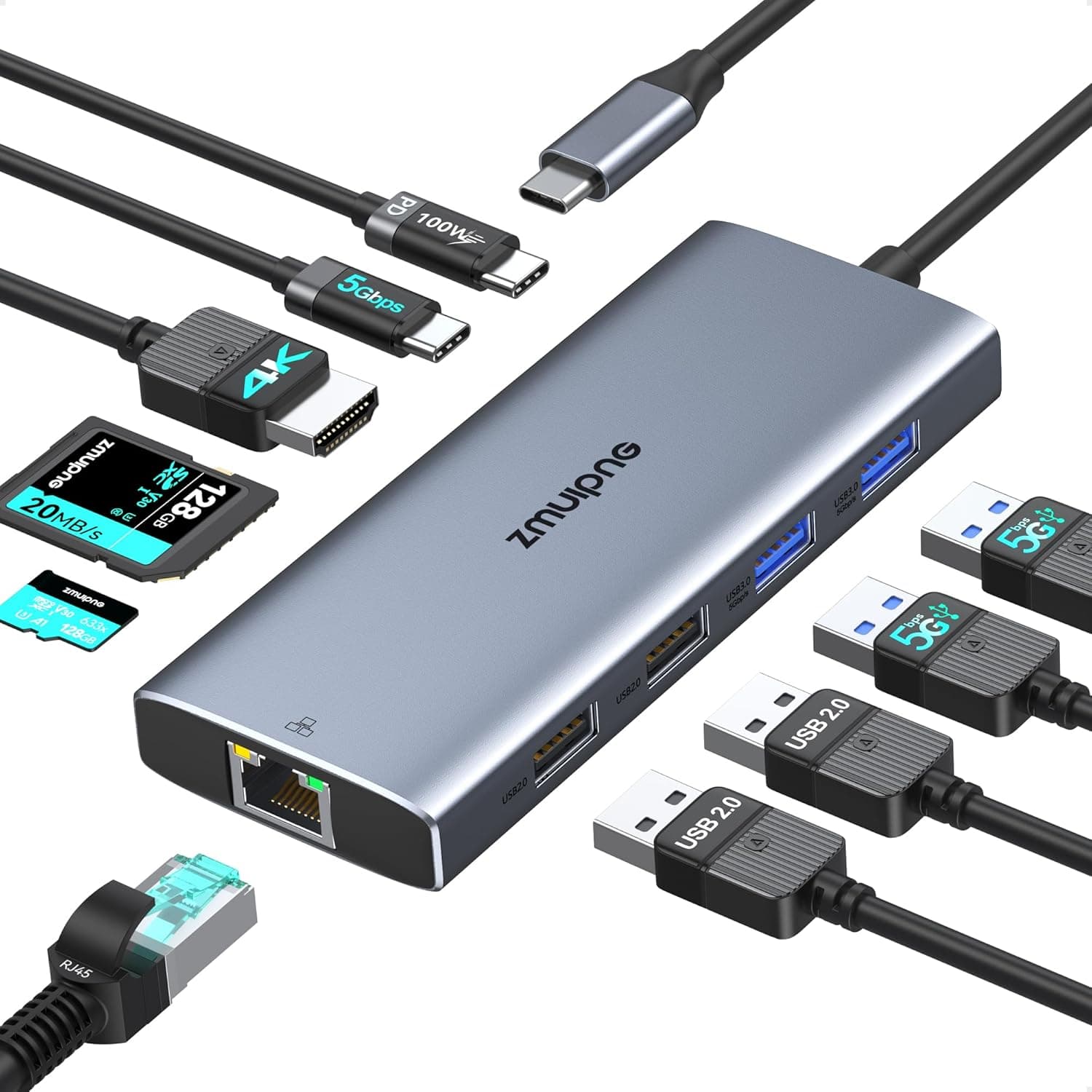 USB C Hub Multiport Adapter, USB C Dock with Ethernet HDMI, 10 IN 1 USBC Hub to 4K… product image