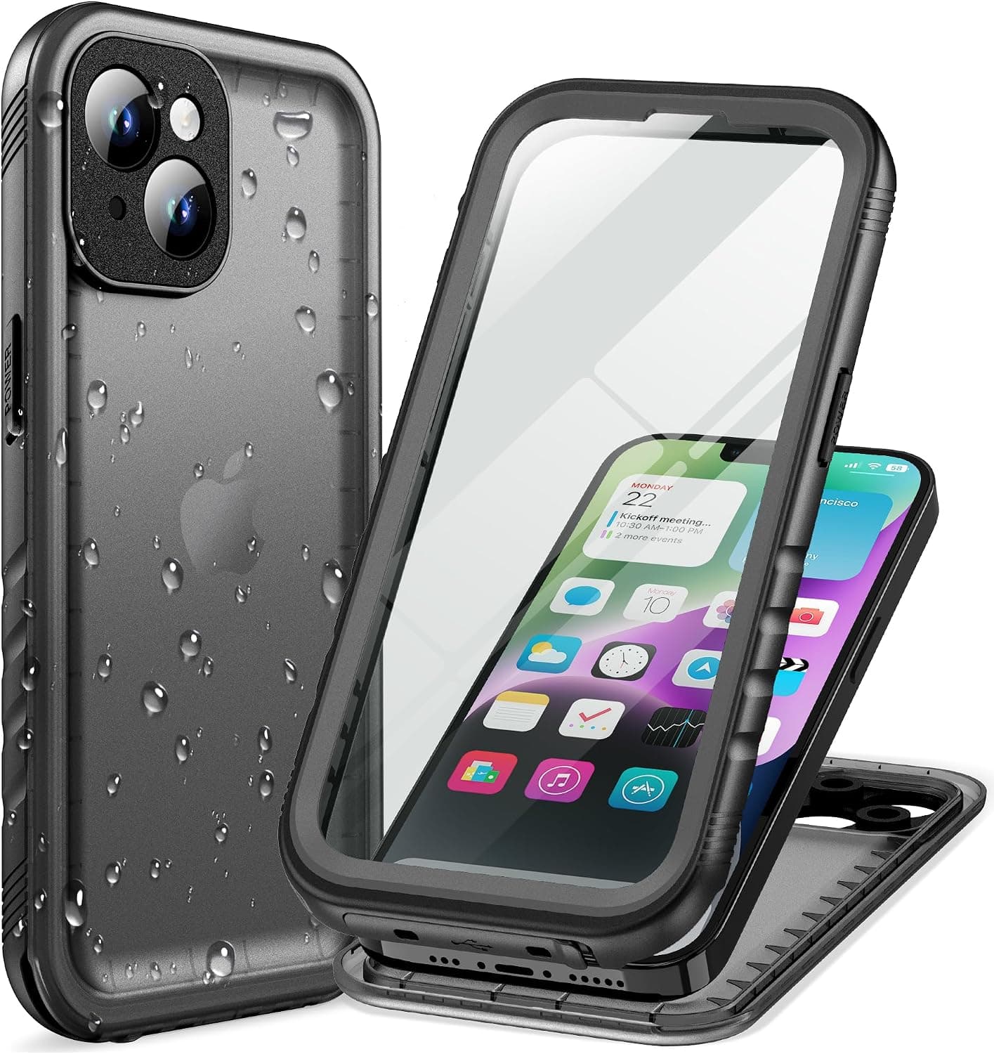 Cozycase TOP Full Waterproof 360 Military Case for iPhone 14 Plus, Black | With HD Screen… product image