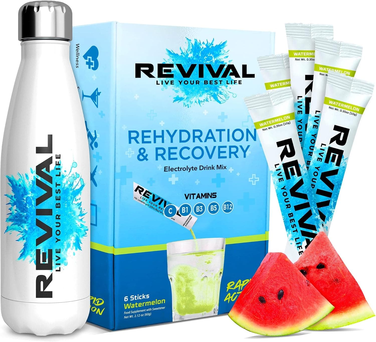 Revival Rapid Rehydration Starter Pack - 500ml Steel Water Bottle With 1 x | High Strength… product image