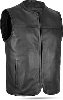 Men's Genuine Cowhide Leather Motorcycle Vest – Classic Biker Vest with Front Zipper Closure… product image