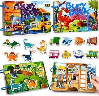 Montessori Busy Book Set of 2 for Toddlers 1+ Years, Dinosaur & Transport Quiet Books,… product image