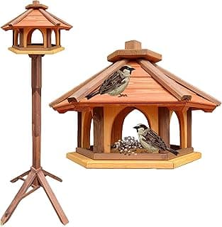Bird House with Wooden Stand, Weatherproof, Bird Feeder House, Feeding Station for Wild Birds,… product image