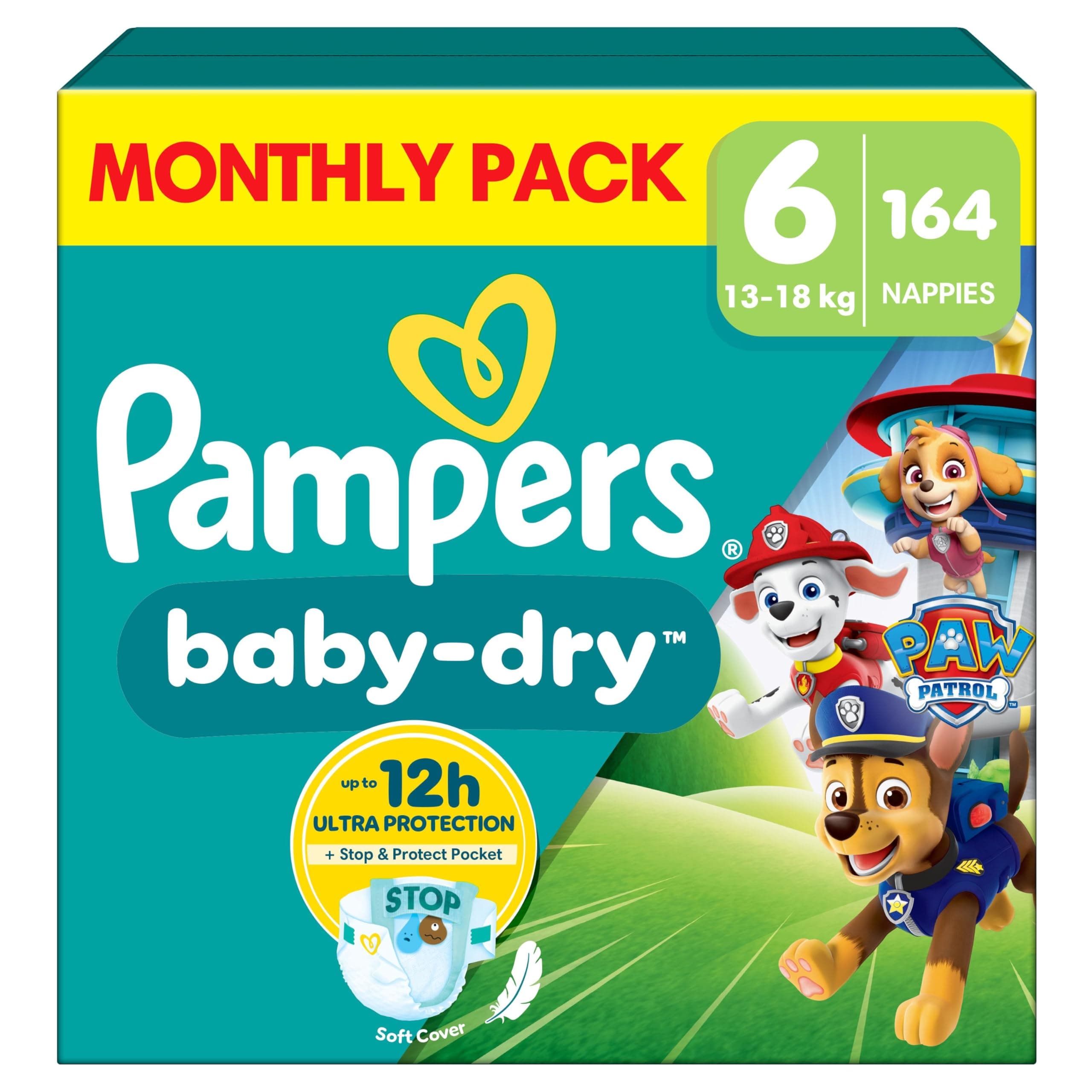 Pampers Baby-Dry Paw Patrol Edition Size 6, 164 Nappies, 13kg-18kg, Monthly Pack, Up to a 100%… product image