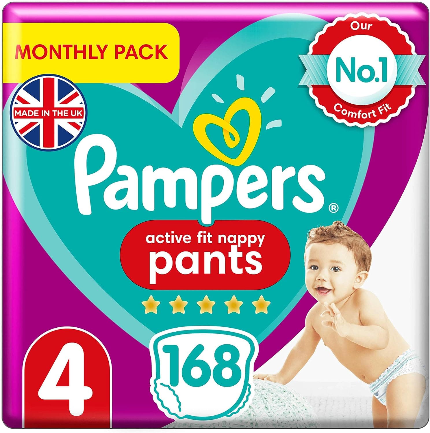 Pampers Baby Nappy Pants Size 4 (9-15kg), Active Fit, 168 Nappies, Monthly Savings Pack,… product image