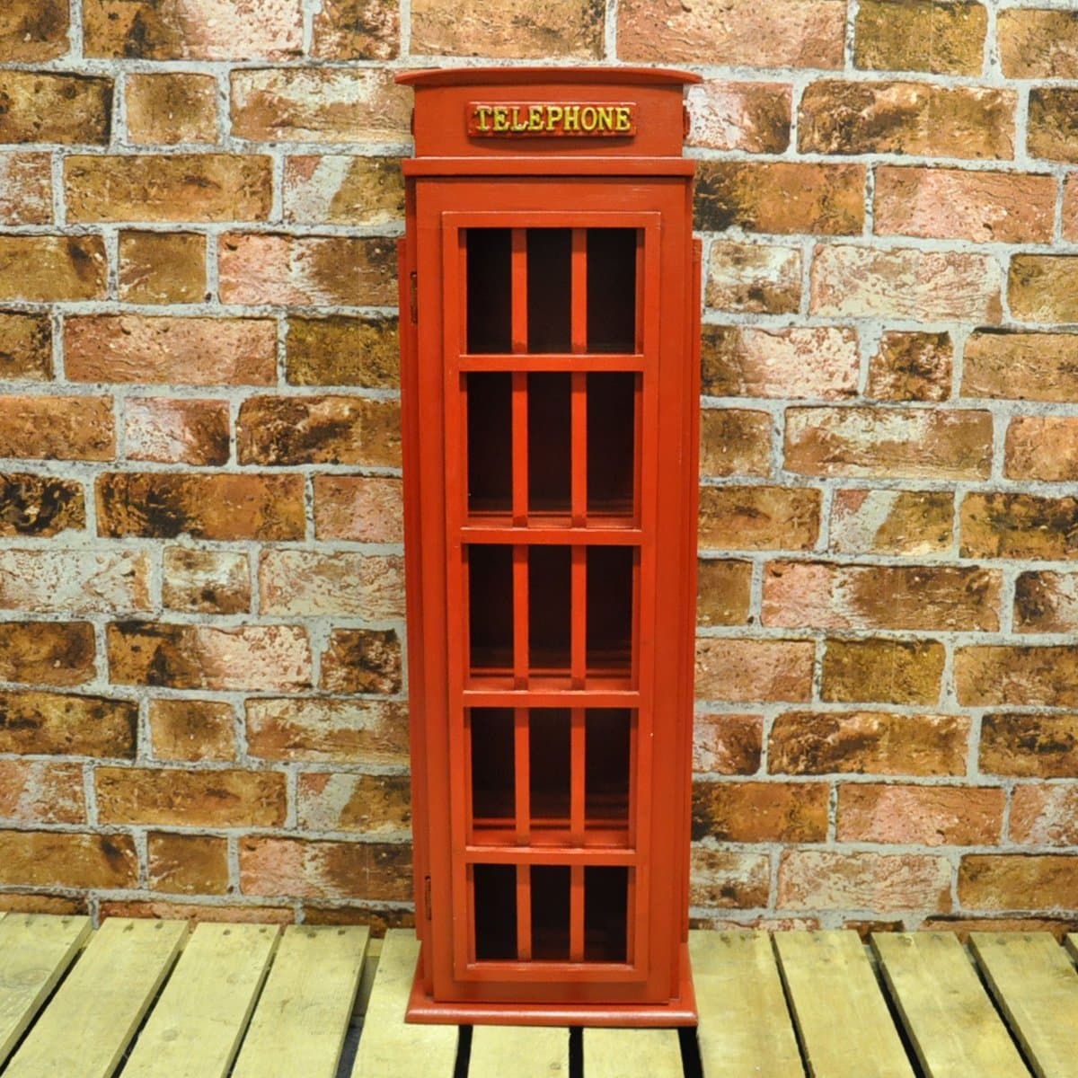 AcaciaHome 85cm Large Red Wooden Retro Red Telephone Box CD Rack Cabinet product image