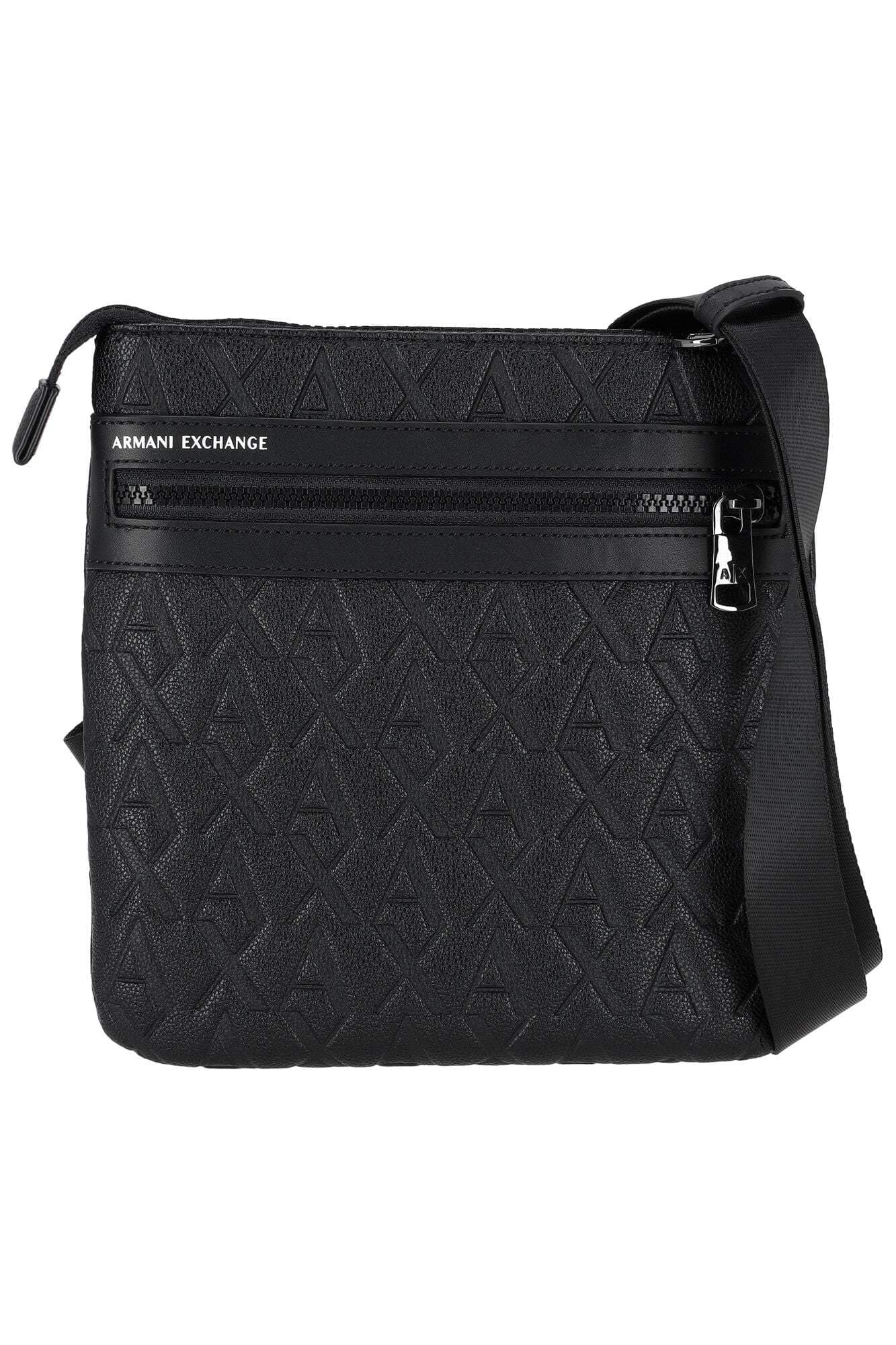 Armani Exchange Men's double pocket embossed monogram texture crossbody, Black, One size product image