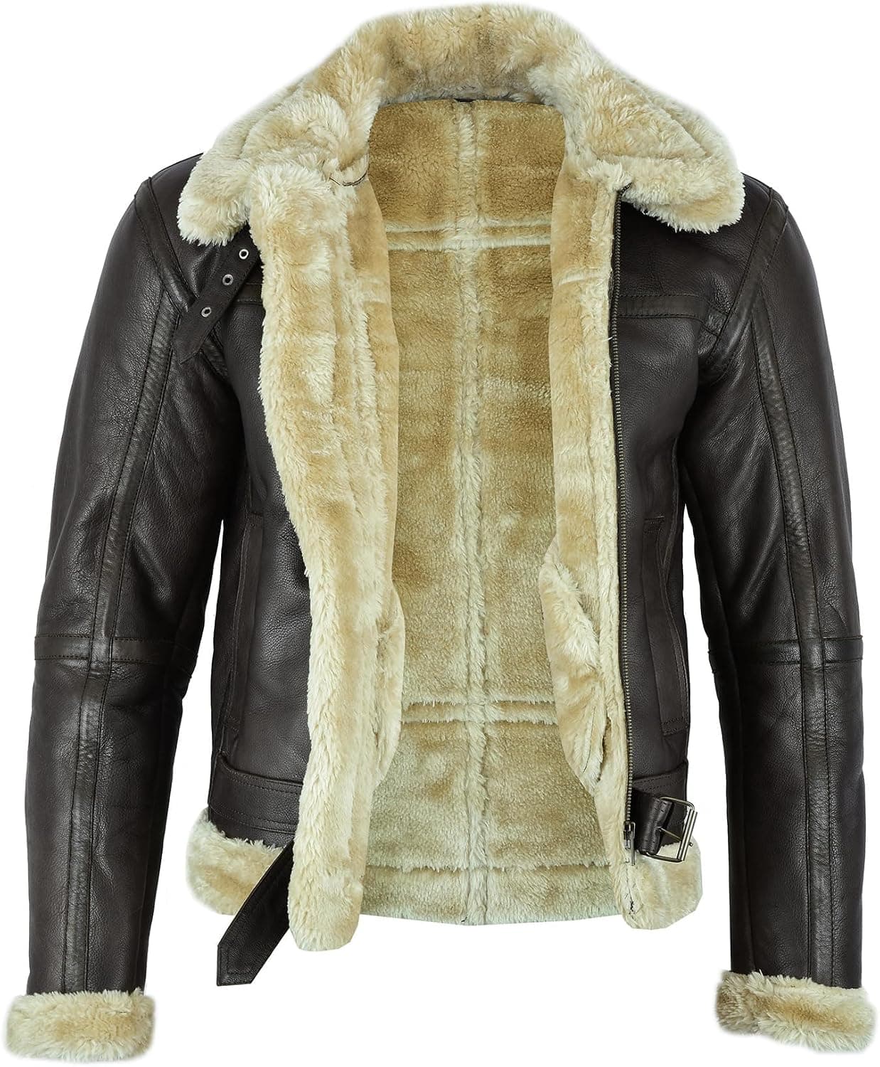Mens Genuine Goat Leather & Sheepskin Bomber Jacket - Brown product image
