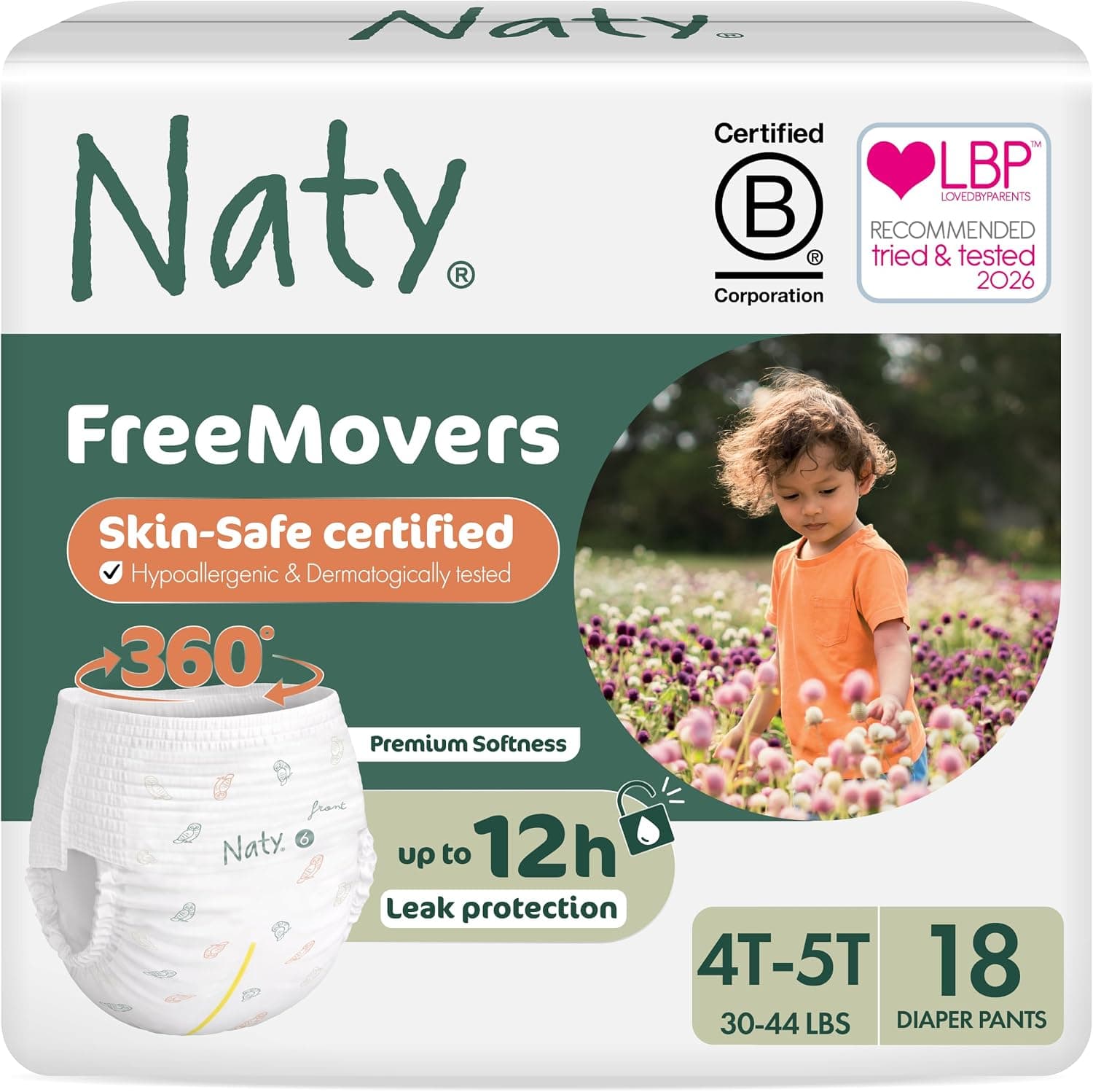 Naty FreeMovers Nappies Size 6 (14-20 kg), Pack of 18 | For sensitive skin, hypo-allergenic,… product image