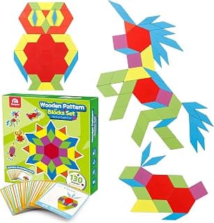 130 Piece Wooden Pattern Blocks Set Geometric Manipulative Shape Puzzle - Graphic Toy Brain… product image