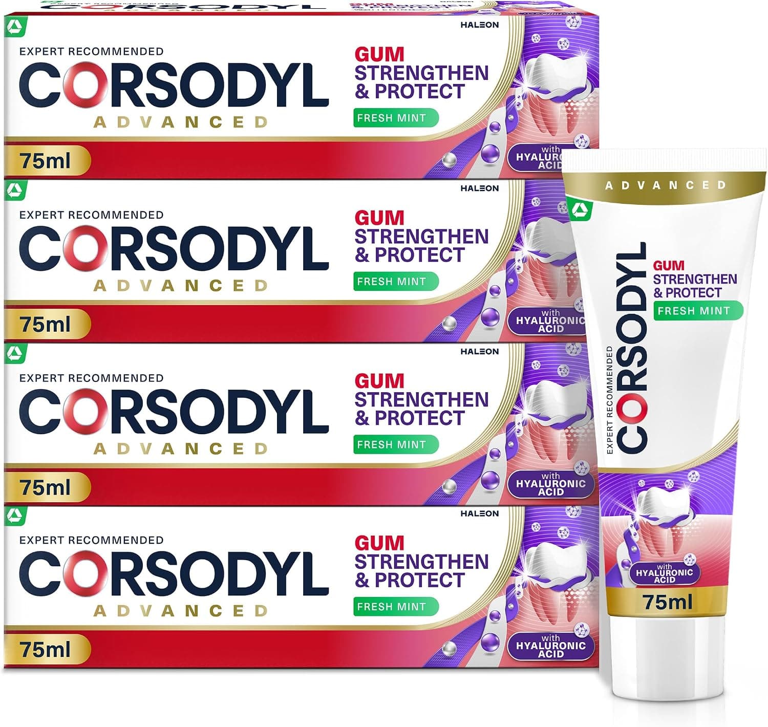 Corsodyl Fresh Mint Toothpaste Gum Strengthen & Protect, 4 x 75 ml product image