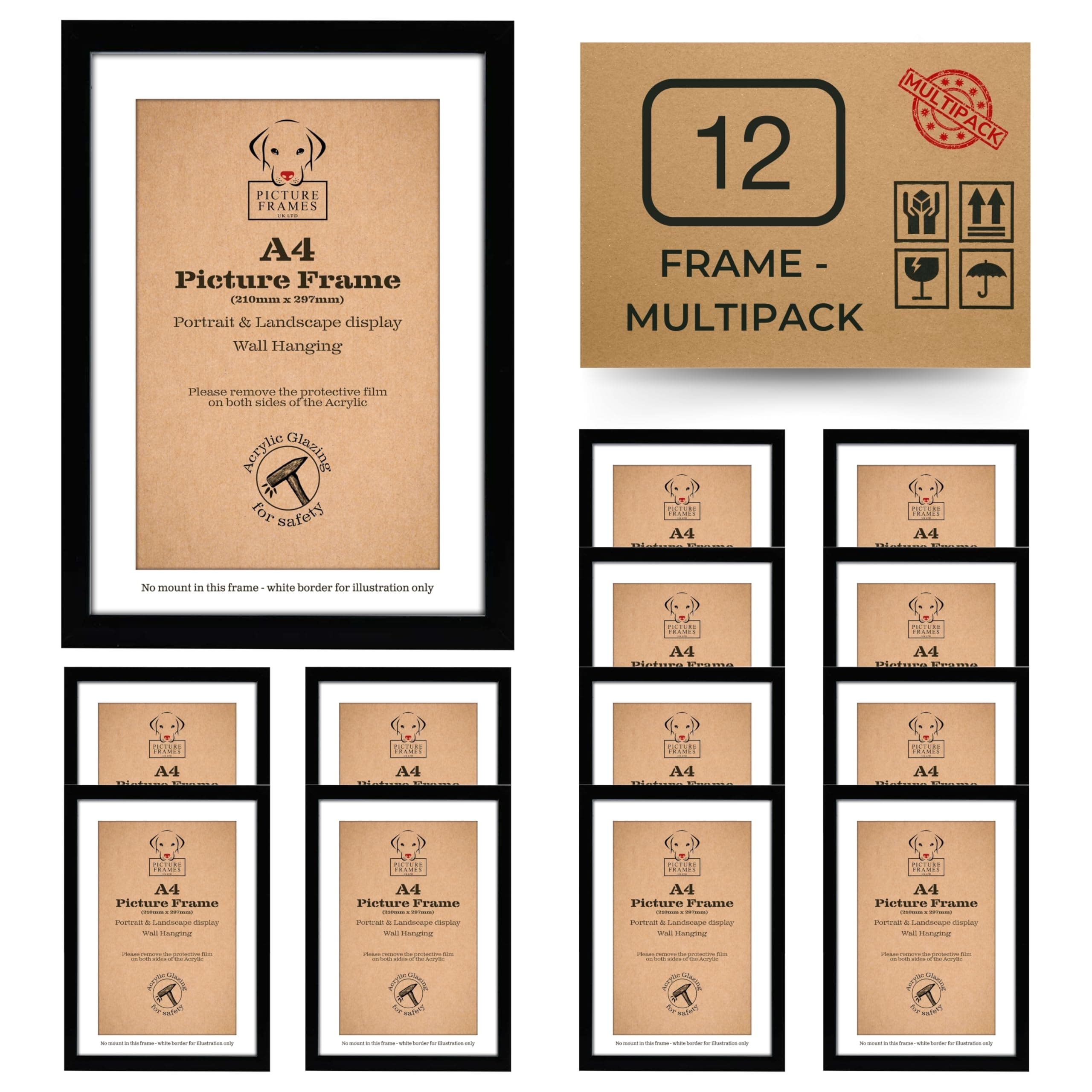 A4 Black Picture Frames Pack of 12 – Modern Photo Frames for Pictures, Certificates, Artwork &… product image