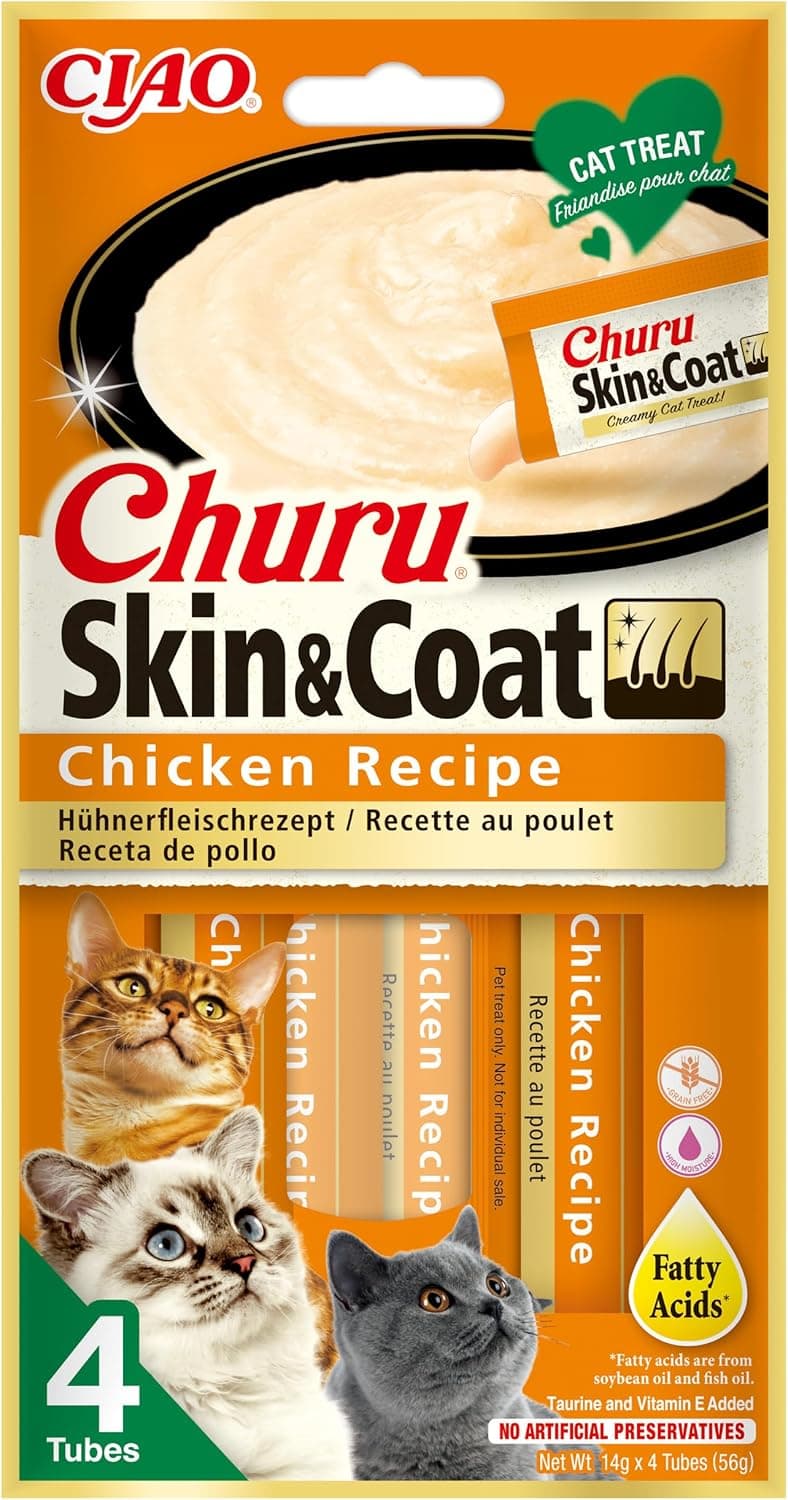 Ciao Churu Skin & Coat by INABA Cat Treat - Chicken - 1 Pack (4 x 14g Total) / Soft and Creamy… product image