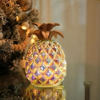 Iridescent Glass Pineapple Light - Battery-Powered LED Lamp with Steady & Twinkling Modes,… product image