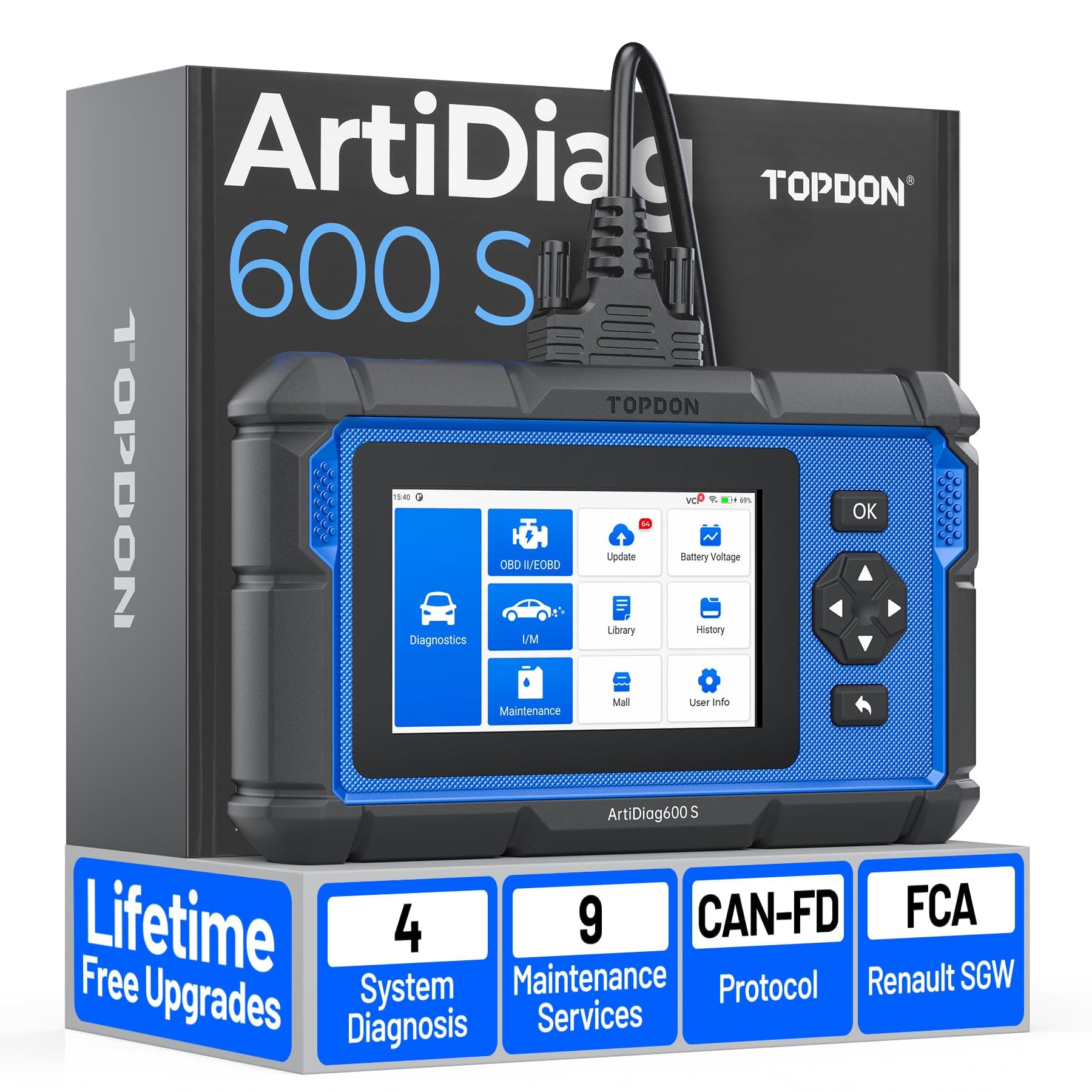 TOPDON AD600S OBD2 Scanner, Diagnostic Tool for ABS SRS Transmission Engine Code Reader, 9… product image