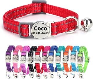 SEOUGEE Cat Collar Quick Release with Personalised Name Tag, Reflective Kitten Collars with… product image