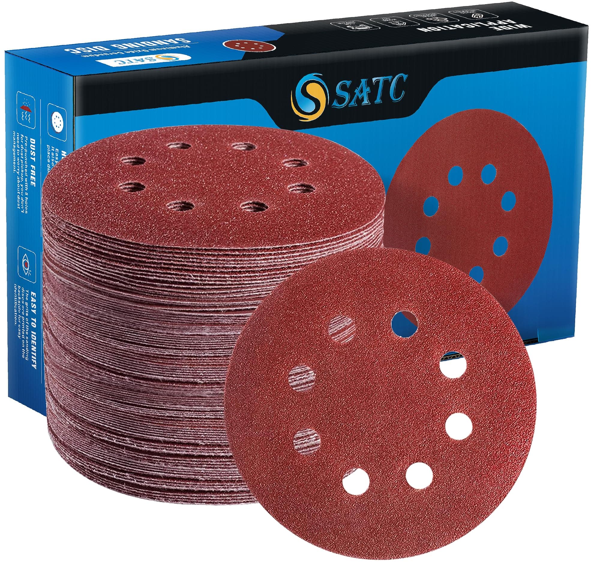 SATC 125mm Sanding Discs 72Pcs Orbital Sander Discs Hook and Loop 125mm Sanding Pads for… product image