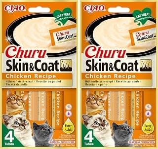 Churu Skin & Coat by INABA Cat Treat - Chicken - 2 Pack (4 x 14g total) / Soft & Creamy Cat… product image
