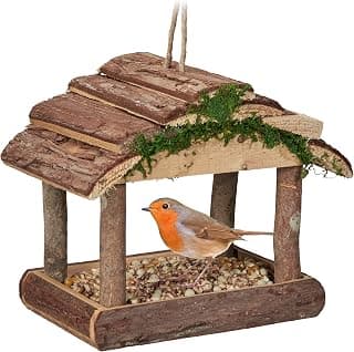 Relaxdays Wooden Bird Feeder for Hanging, HBD: 19 x 22 x 16.5 cm, Garden, Bird Feeder for… product image