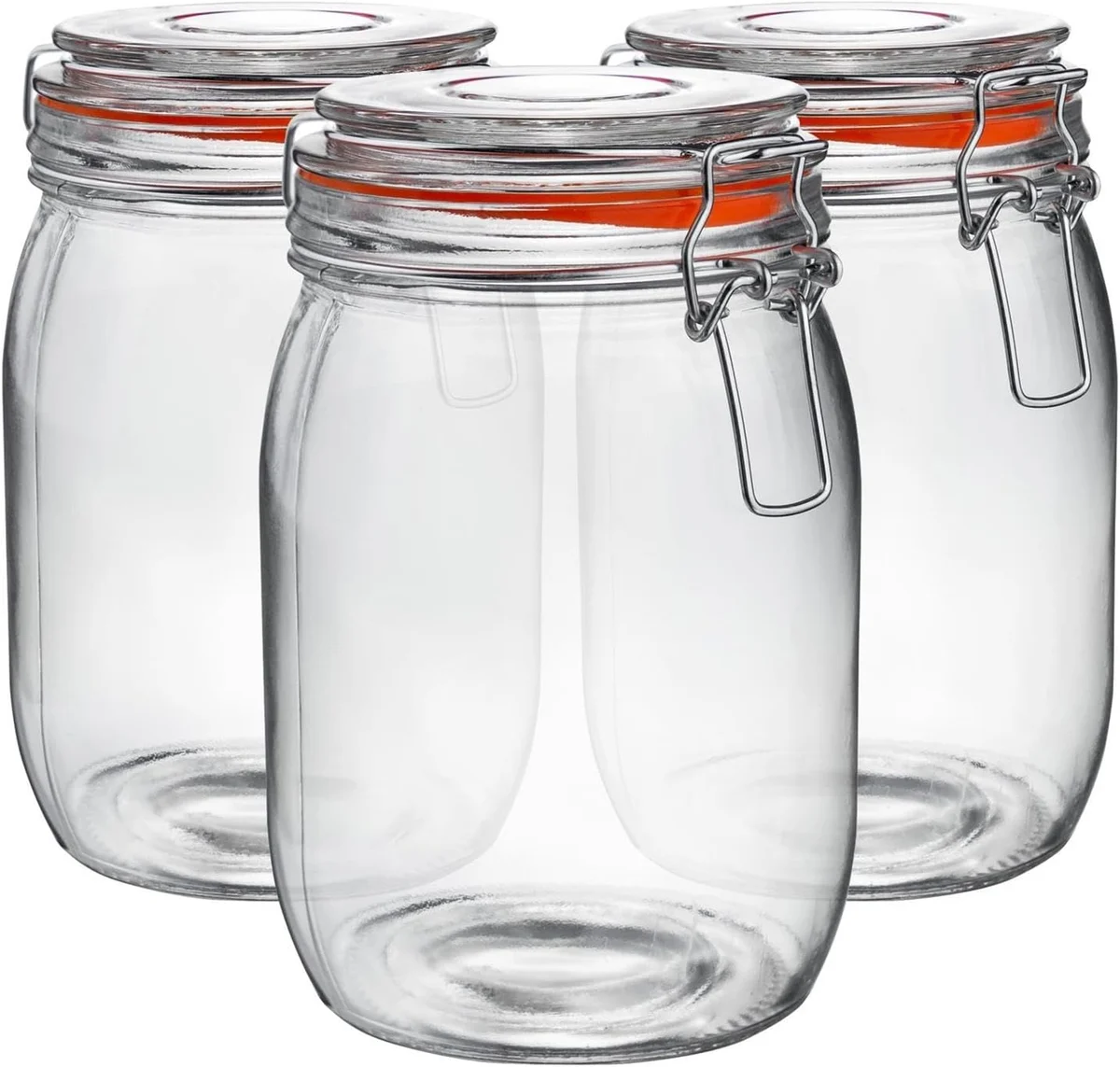 Argon Tableware Glass Jars with Airtight Metal Clip Lid - 1000ml/33.8oz - 3 Pack - 4 Colour… product image on Haggl