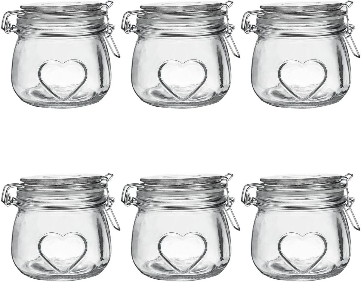 Nicola Spring Heart Shaped Glass Storage Jar with Airtight Clip Lid - 500ml - 6 Pack - 4… product image on Haggl