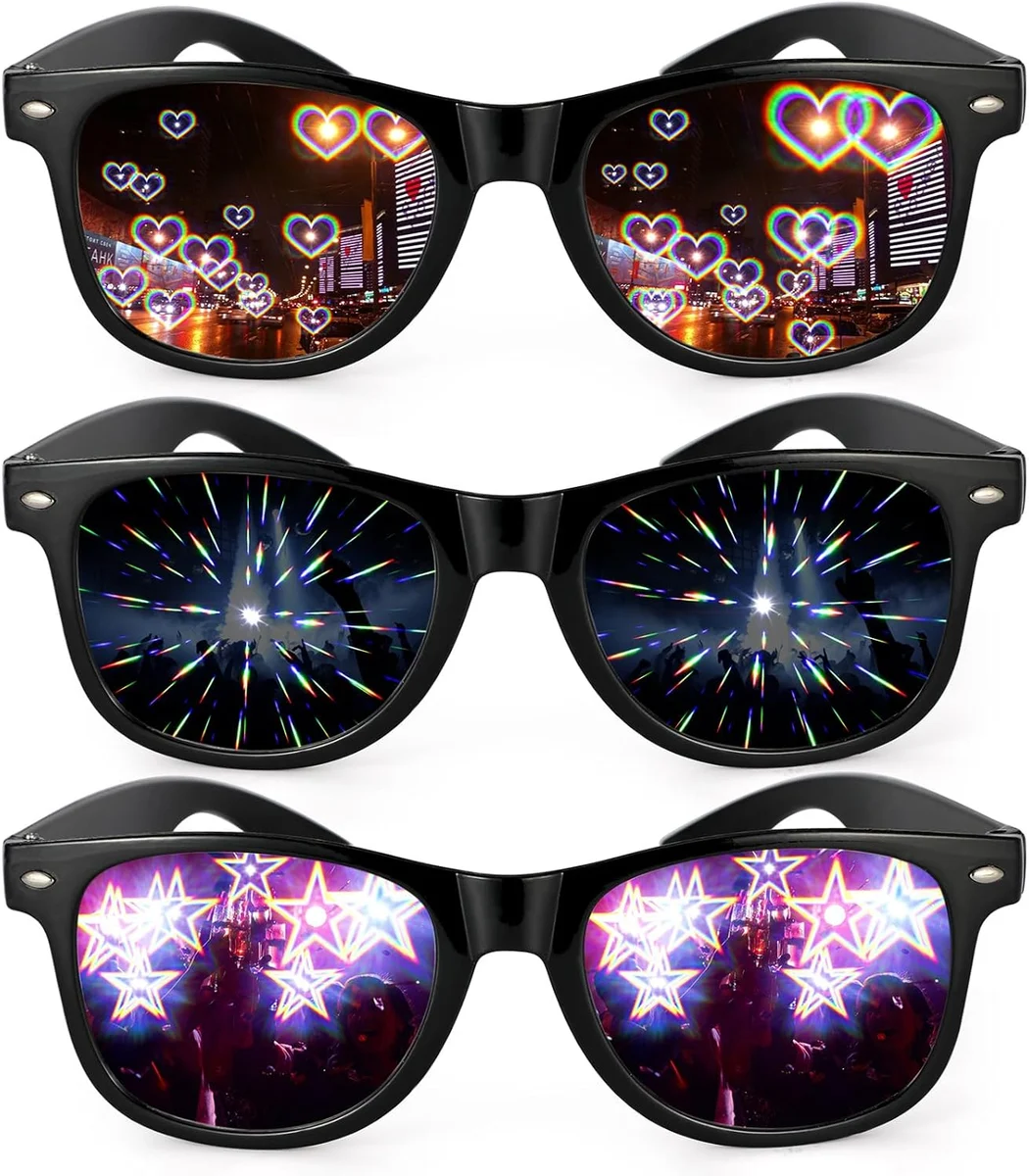 3 Stück Diffractions Party Brille, mit 3D Prisma Herz Stern Effekt , Lustige Brillen… product image on Haggl