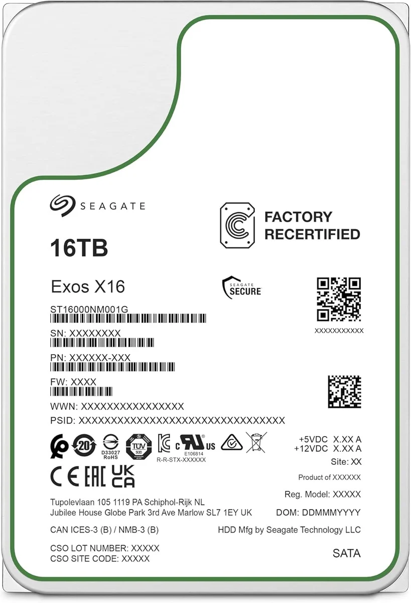 Seagate EXOS X16 16TB Interne Festplatte 3.5 Zoll SATA 6 Gbit/s 256 MB, ST16000NM001G… product image on Haggl
